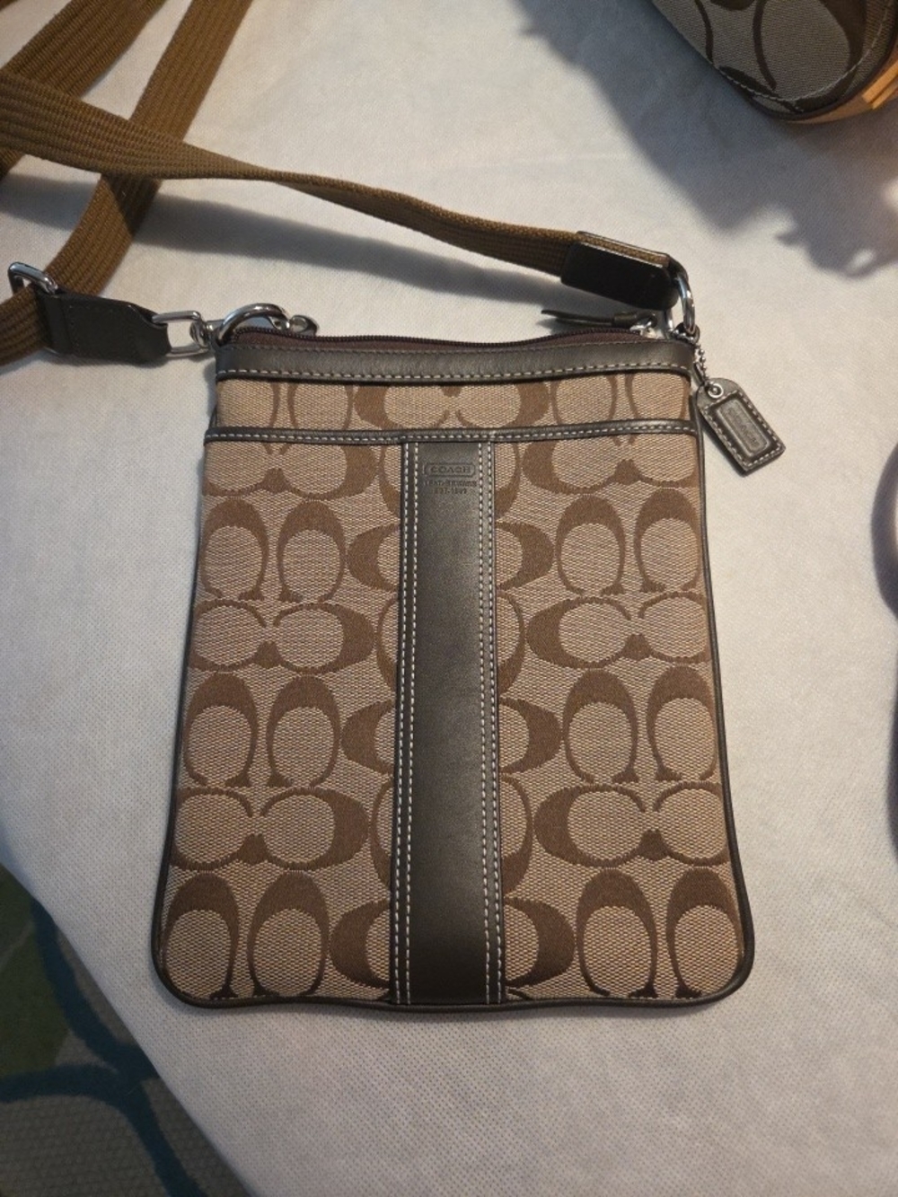 Coach Tan and Brown Signature Canvas Messenger Crossbody